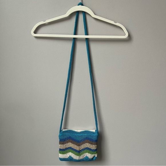 The Sak Crossbody Bag Chevron Blue Cream Braided Woven Coastal Beachy Classic - Picture 4 of 12